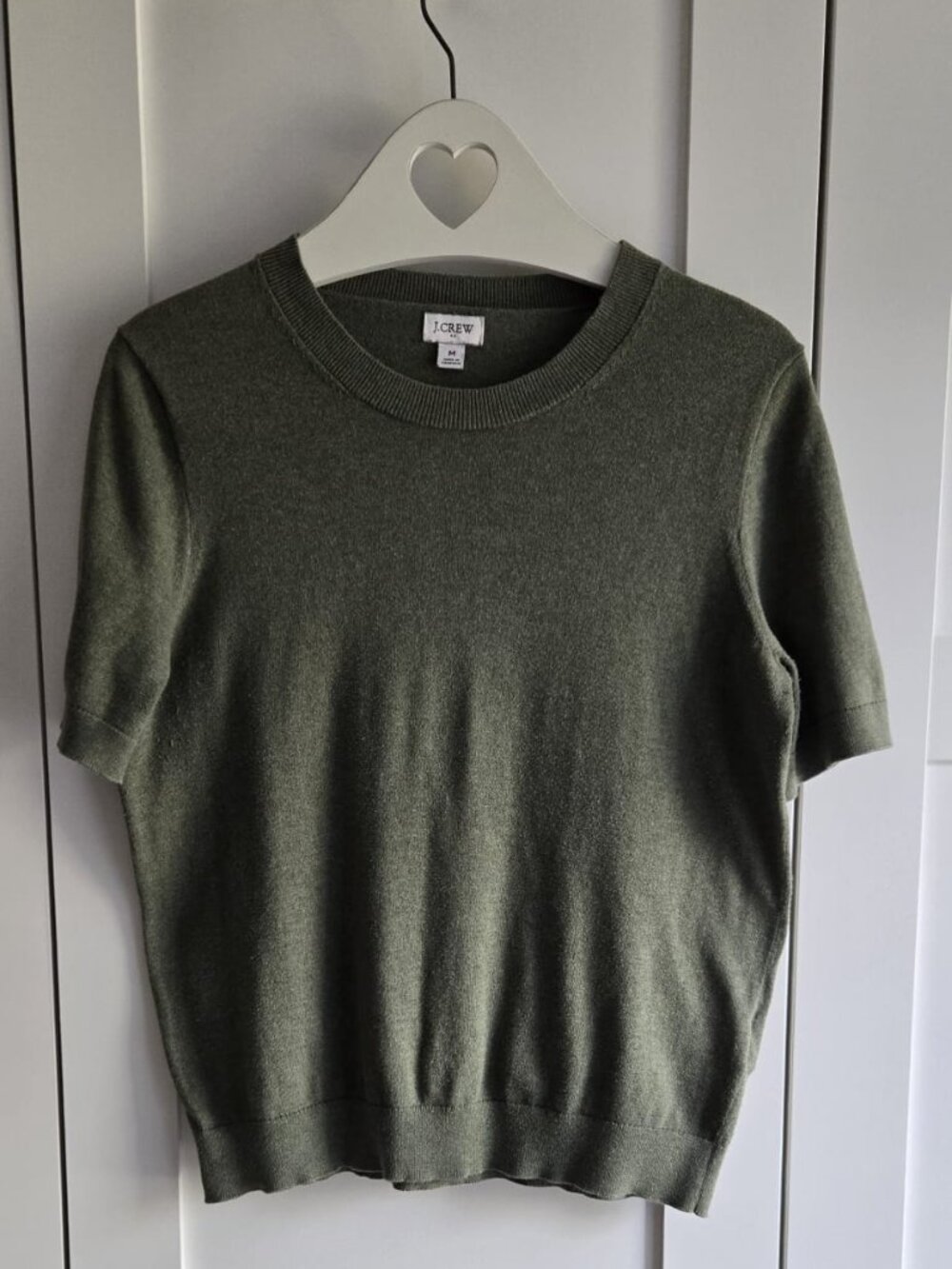 J.Crew Forest/Olive Green 100% Cotton Short Sleeve Sweater M PTP18